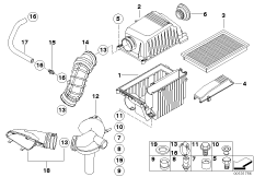 Глушитель шума всасыв./сменн.эл.фильтра для BMW R52 Cooper S W11 (схема запасных частей)