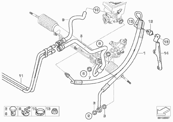 Маслопроводы гидроусилителя рул.управл. для BMW E53 X5 3.0d M57N (схема запчастей)