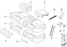 Набивка и обивка базового сиденья Зд для BMW E39 530i M54 (схема запасных частей)