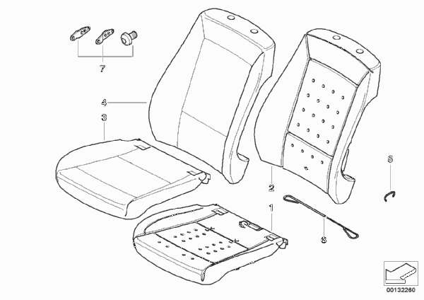 Набивка и обивка базового сиденья Пд для BMW E87N 120d N47 (схема запчастей)