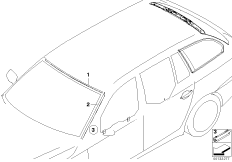 Остекление, дополнительные элементы для BMW E61 530xd M57N2 (схема запасных частей)