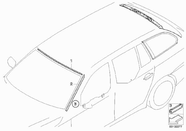 Остекление, дополнительные элементы для BMW E61 525i N52 (схема запчастей)