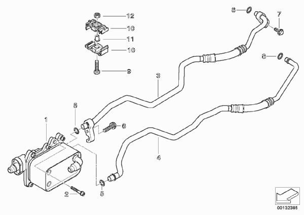 Теплообменник/трубопровод радиатора КПП для BMW E83 X3 3.0d M57N (схема запчастей)