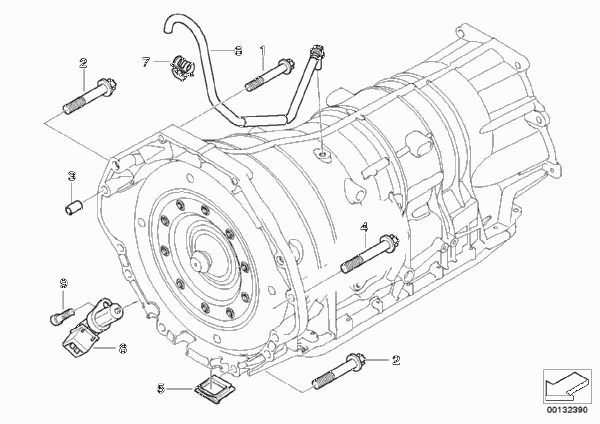 Крепление/ система вентиляции КПП для BMW E53 X5 4.4i N62 (схема запчастей)