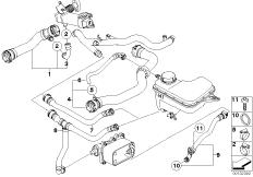 Водяной шланг системы охлаждения для BMW E83 X3 3.0d M57N (схема запасных частей)