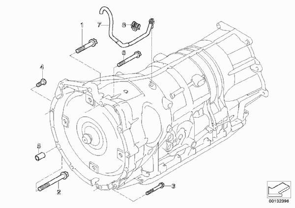 Крепление/ система вентиляции КПП для BMW E70 X5 3.0sd M57N2 (схема запчастей)