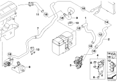 Водяные шланги доп.отопителя IHKR для BMW E53 X5 3.0d M57N (схема запасных частей)