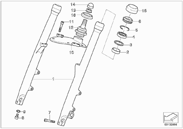 Напр.труба/перемычка вилки Нж для MOTO K30 R 1200 CL (0442,0496) 0 (схема запчастей)