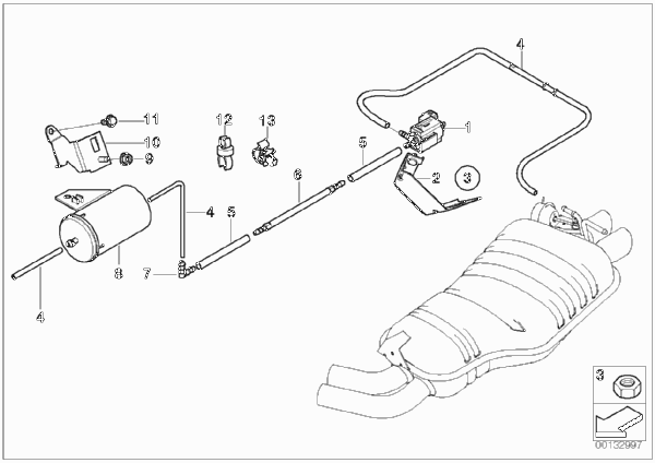 Вакуумное управление заслонкой глушителя для BMW E83 X3 3.0i M54 (схема запчастей)