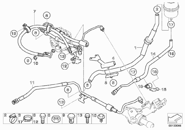 Маслопроводы гидроусилителя рул.управл. для BMW E67 760LiS N73 (схема запчастей)
