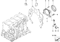 Блок цилиндров/дополнительные элементы для BMW E46 320Cd M47N (схема запасных частей)