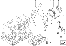 Блок цилиндров/дополнительные элементы для BMW E83 X3 2.0d M47N2 (схема запасных частей)