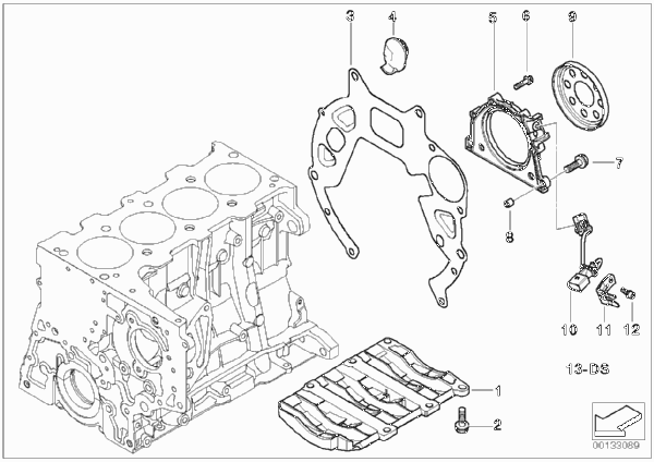 Блок цилиндров/дополнительные элементы для BMW E46 318td M47N (схема запчастей)