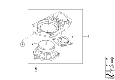 Детали динамика в фасон.панели потолкаЗд для BMW E61N 525xi N53 (схема запасных частей)