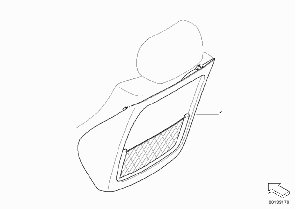 Доосн.карманом для сетки спинки сиденья для BMW E83 X3 3.0i M54 (схема запчастей)