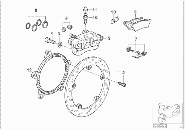 Тормозной механизм заднего колеса для BMW R28 R 850 R 02 (0428) 0 (схема запчастей)
