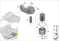 Смазочная система-масляный фильтр для BMW E60N 550i N62N (схема запасных частей)
