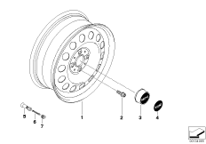 Колесный диск MINI сталь, дизайн 12 для BMW R50 One 1.4i W10 (схема запасных частей)