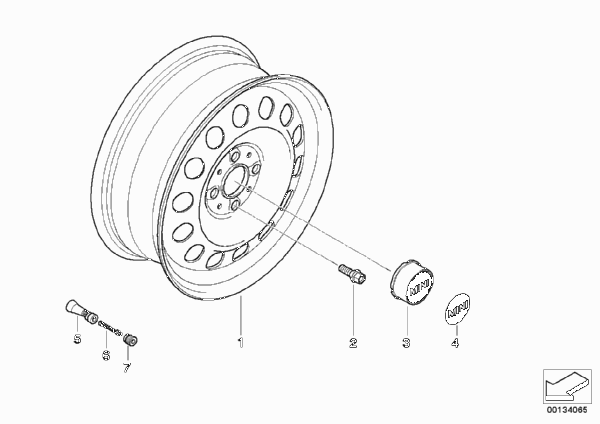 Колесный диск MINI сталь, дизайн 12 для BMW R52 Cooper W10 (схема запчастей)