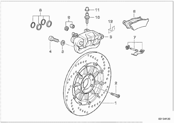 Тормозной мех.зад.колеса с литым диском для BMW 259R R 850 R 94 (0401,0406) 0 (схема запчастей)