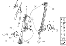 Механизм перемещения стекла двери Пд для BMW E85 Z4 2.2i M54 (схема запасных частей)