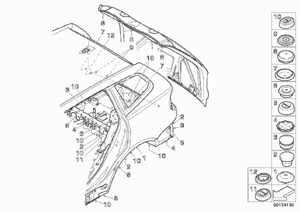 Пробки/заглушки для BMW E83 X3 3.0i M54 (схема запчастей)