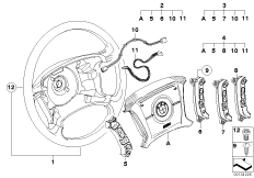 Многофункц.рулевое колесо с НПБ Smart для BMW E83 X3 3.0d M57N2 (схема запасных частей)