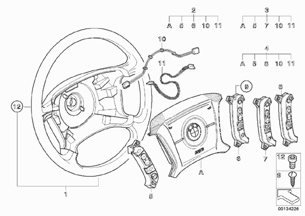 Многофункц.рулевое колесо с НПБ Smart для BMW E83 X3 2.0d M47N2 (схема запчастей)