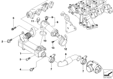 Система нейтрализации ОГ, охлаждение для BMW E83 X3 2.0d M47N2 (схема запасных частей)