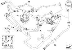 Маслопроводы гидроусилителя рул.управл. для BMW E67 745LiS N62 (схема запасных частей)