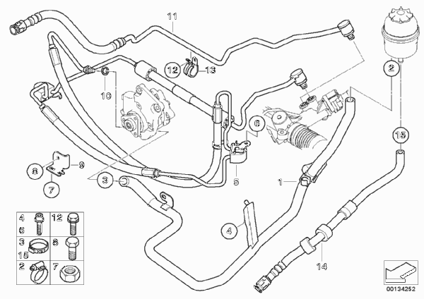 Маслопроводы гидроусилителя рул.управл. для BMW E67 745LiS N62 (схема запчастей)