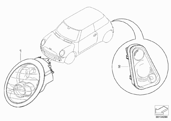 Дооснащение фонарями Facelift для MINI R50 Cooper W10 (схема запчастей)