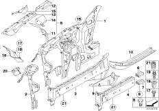 Колесная ниша/лонжерон для BMW E60N 525i N52N (схема запасных частей)