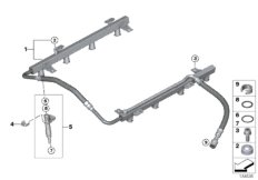 Клапаны/трубопроводы системы впрыска для BMW E60 540i N62N (схема запасных частей)
