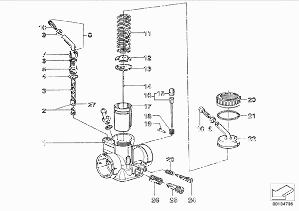 Поршень/регул.винт/утопитель карбюратора для BMW 2476 R60/6 0 (схема запчастей)