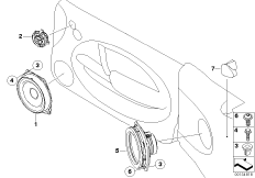 Детали динамика Harman Kardon для BMW R52 Cooper W10 (схема запасных частей)