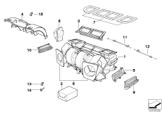 Детали корпуса автомат.сист.кондиционир. для BMW E39 525i M54 (схема запасных частей)