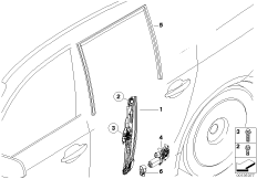 Механизм перемещения стекла двери Зд для BMW E61N 530i N52N (схема запасных частей)