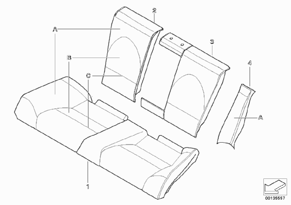 Индивидуальная обивка сиденья Зд кожа N5 для BMW E46 M3 S54 (схема запчастей)