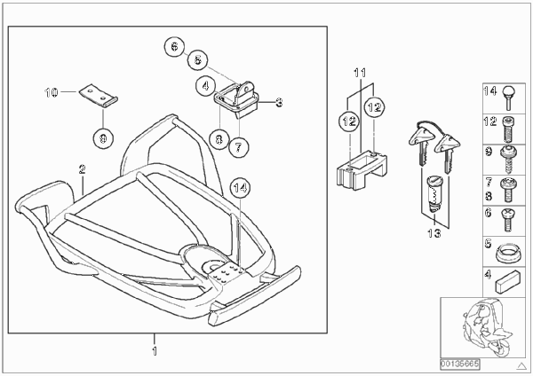 Комплект дооснащения леерами для BMW C1N C1 200 (0192) 0 (схема запчастей)