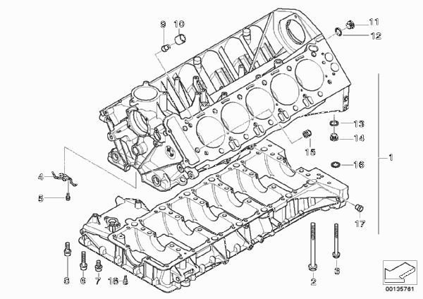 Блок-картер двигателя для BMW E64 M6 S85 (схема запчастей)