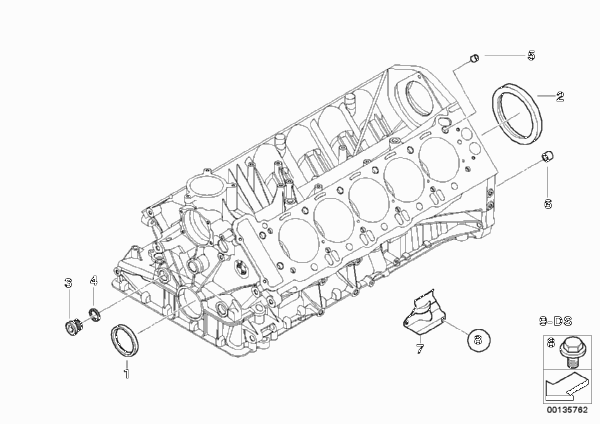 Блок цилиндров/дополнительные элементы для BMW E63 M6 S85 (схема запчастей)