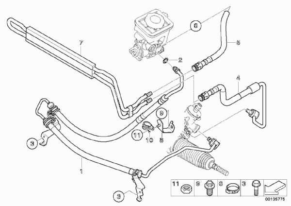Маслопроводы гидроусилителя рул.управл. для BMW E83N X3 2.0d M47N2 (схема запчастей)