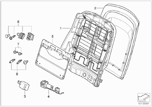 Сиденье Пд-каркас спинки/задняя панель для BMW E46 320td M47N (схема запчастей)