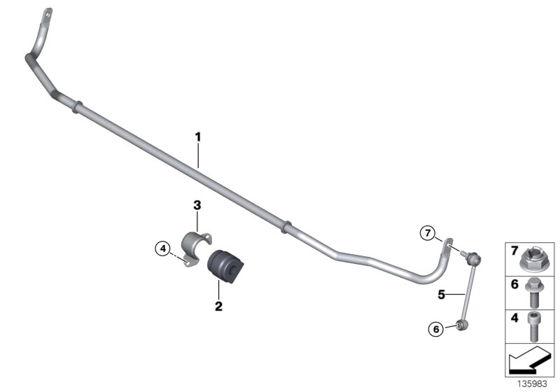 стабилизатор задний для BMW E81 118i N43 (схема запчастей)