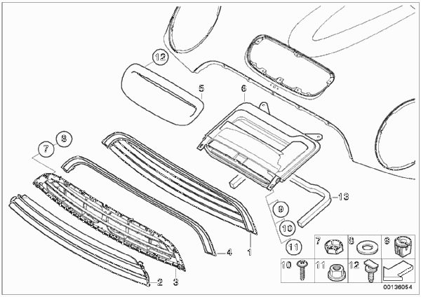 Наружные накладки / декоративные решетки для MINI R53 Cooper S W11 (схема запчастей)