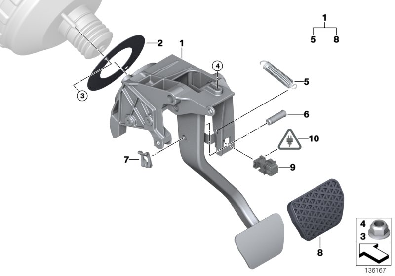 Педальный механизм для BMW E88 118i N43 (схема запчастей)