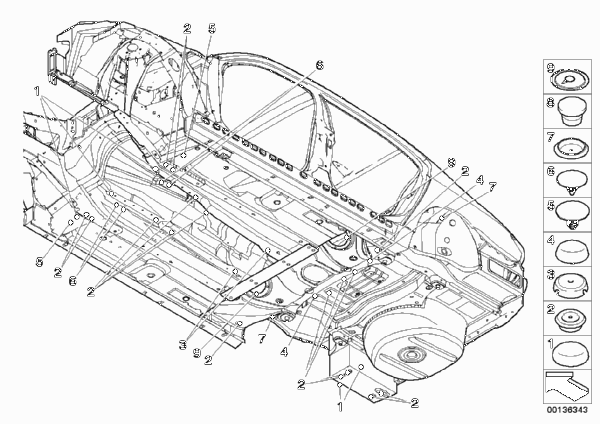 Пробки/заглушки для BMW E60 525xi N52 (схема запчастей)