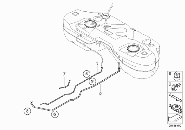 Топливопроводы/элементы крепления для BMW E83 X3 3.0i M54 (схема запчастей)