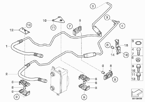Трубопровод радиатора охл.масла КПП для BMW E66 740Li N62N (схема запчастей)